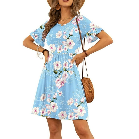 Summer Dresses for Women Short Sleeve Pullover Dress Casual Print Crew Neck Dress