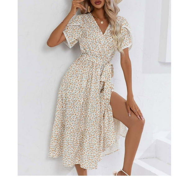 Summer Dresses for Women Short Sleeve T Shirt Dress Round Neck Knee Length Casual Dress White XL
