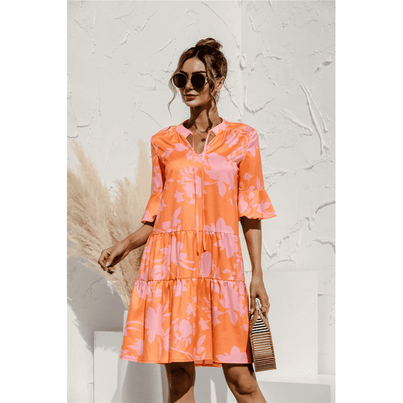 Summer Dresses for Women Short Sleeve V Neck Ruffles Mini Dress Casual Boho Beach Holiday Sundress