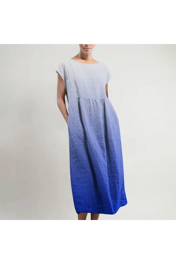Summer Dresses for Women Sleeveless Maxi Pockets Linen Loose Baggy Kaftan Long Dress