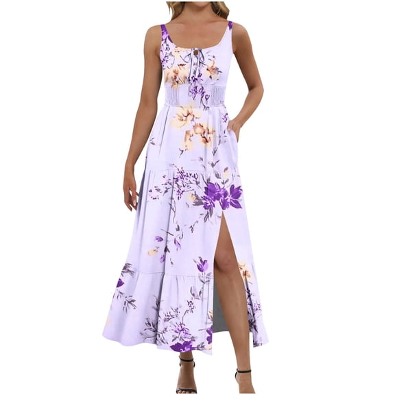 Summer Dresses for Women Spaghetti Strap Sleeveless Casual A-Line Floral Print Mini Dress