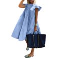 thumbnail image 1 of Summer Dresses for Women Sundress Sleeveless Ruffle Sleeve Round Neck Loose Short Flowy Pleated Mini Babydoll Dress, 1 of 4