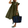 thumbnail image 1 of Summer Dresses for Women Sundress Sleeveless Ruffle Sleeve Round Neck Loose Short Flowy Pleated Mini Babydoll Dress, 1 of 4