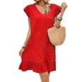thumbnail image 1 of Summer Dresses for Women V Neck Cap Sleeve Ruffle Hem Smock Short Dress Red XS, 1 of 8