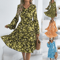 thumbnail image 1 of Summer Dresses for Women V Neck Flare Long Sleeve Floral Flowy Swing A Line Beach Vacation Casual Dresses S-XL, 1 of 8