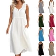 thumbnail image 1 of Summer Dresses for Women V Neck Ruffle Sleeveless Casual Shift Dress Blue L, 1 of 4