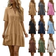 thumbnail image 1 of Summer Dresses for Women V Neck Ruffle Short Sleeve Casual Shift Dress Khaki M, 1 of 9