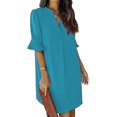 thumbnail image 1 of Summer Dresses for Women V Neck Ruffle Short Sleeve Casual Shift Dress with Pockets Lake Blue 2XL, 1 of 4