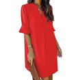 thumbnail image 1 of Summer Dresses for Women V Neck Ruffle Short Sleeve Casual Shift Dress with Pockets Red S, 1 of 7