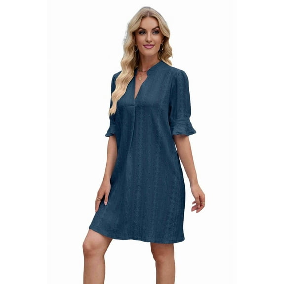 Summer Dresses for Women V Neck Short Sleeve Casual Shift Dress Dark Blue XXL