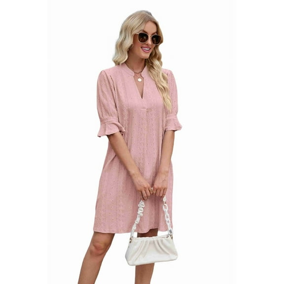 Summer Dresses for Women V Neck Short Sleeve Casual Shift Dress Dark Pink M