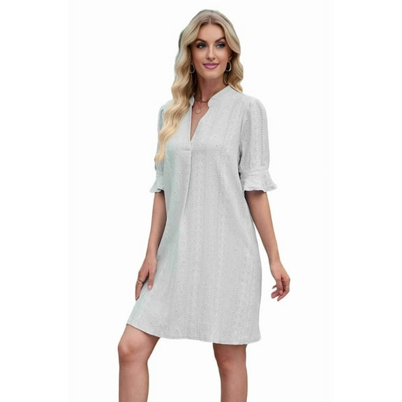 Summer Dresses for Women V Neck Short Sleeve Casual Shift Dress Gray L