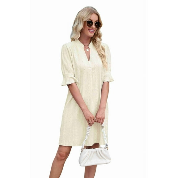 Summer Dresses for Women V Neck Short Sleeve Casual Shift Dress Light M