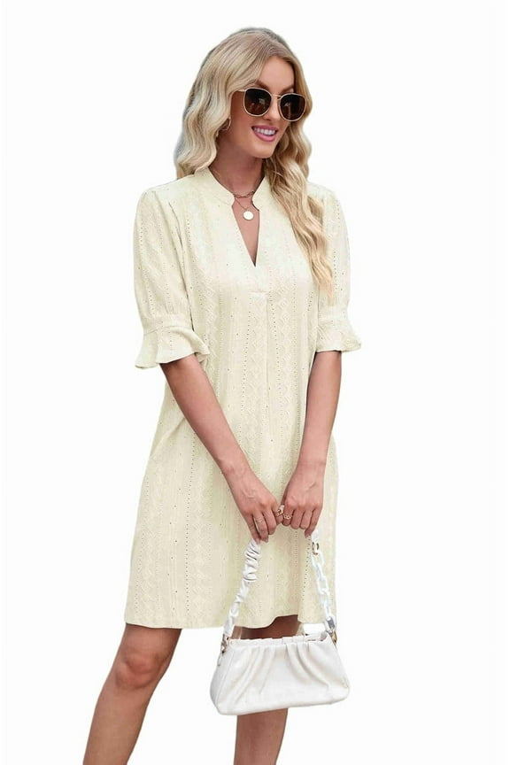Summer Dresses for Women V Neck Short Sleeve Casual Shift Dress Light M