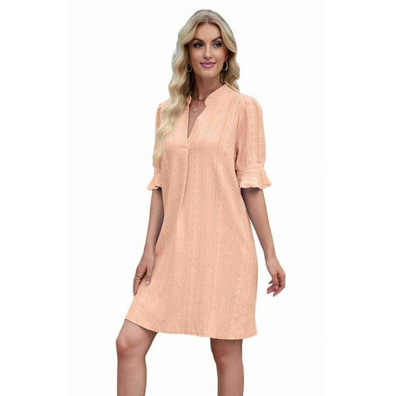 Summer Dresses for Women V Neck Short Sleeve Casual Shift Dress Orange XXL