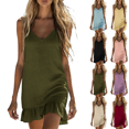 thumbnail image 1 of Summer Dresses for Women V Neck Sleeveless Mini Sundress Loose Flowy Ruffle Hem Boho Beach Vacation Linen Dress,Sizes S-2XL, 1 of 8