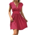 thumbnail image 1 of Summer Dresses for Women V Neck Solid Casual Short Sleeve Waisted Print Mini Dress, 1 of 6