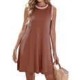 thumbnail image 1 of Summer Dresses for Women Vacation Casual Beach Sundress Sleeveless Tank Crewneck Shift Swing Dress Orange L, 1 of 10