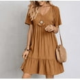 thumbnail image 1 of Summer Dresses for Women Vacation Short Sleeve v Neck Mini T Shirt Dress Pleated Ruffle Flowy Beach Sundresses, 1 of 4