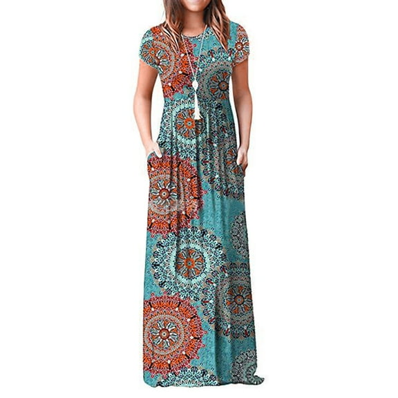 Summer Dresses for Women 4th of July Dresses Casual Floral Print Maxi Dresses Plus Size Sun Dresses Wedding Guest Dresses with Pockets Shermie