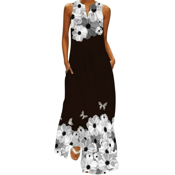 Summer Dresses for Women Wedding Guest Dresses Sleeveless Plus Size Maxi Dresses Floral and Butterfly Print Kaftan Boho Dress Shermie