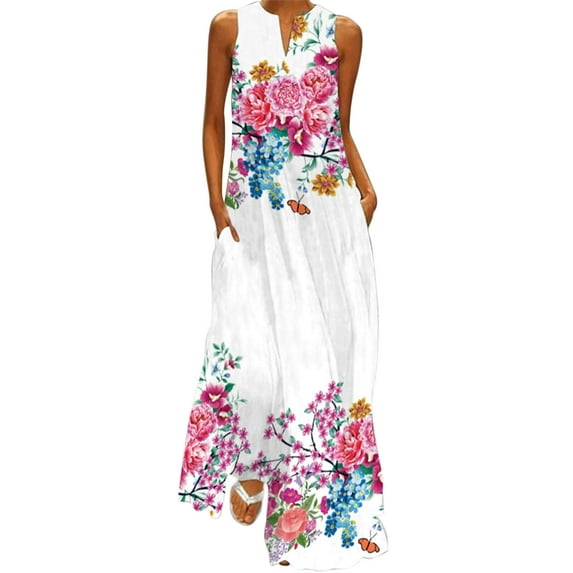 Summer Dresses for Women Wedding Guest Dresses Sleeveless Plus Size Maxi Dresses Floral and Butterfly Print Kaftan Boho Dress Shermie