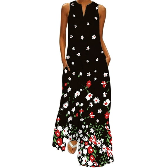 Summer Dresses for Women Wedding Guest Dresses Sleeveless Plus Size Maxi Dresses Floral and Butterfly Print Kaftan Boho Dress Shermie