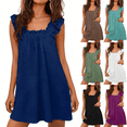 thumbnail image 1 of Summer Dresses for Women Wide Strap Pleated Square Neck Sleeveless Sundress Summer Casul Vacation Party Short Dress S-2XL, 1 of 6