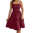 thumbnail image 1 of Summer Dresses for Women Women's Sleeveless Square Neck Tiered Ruffle Smocked Waist Casual Summer Dress Spaghetti Strap Sleeveless Mini Solid M, 1 of 7