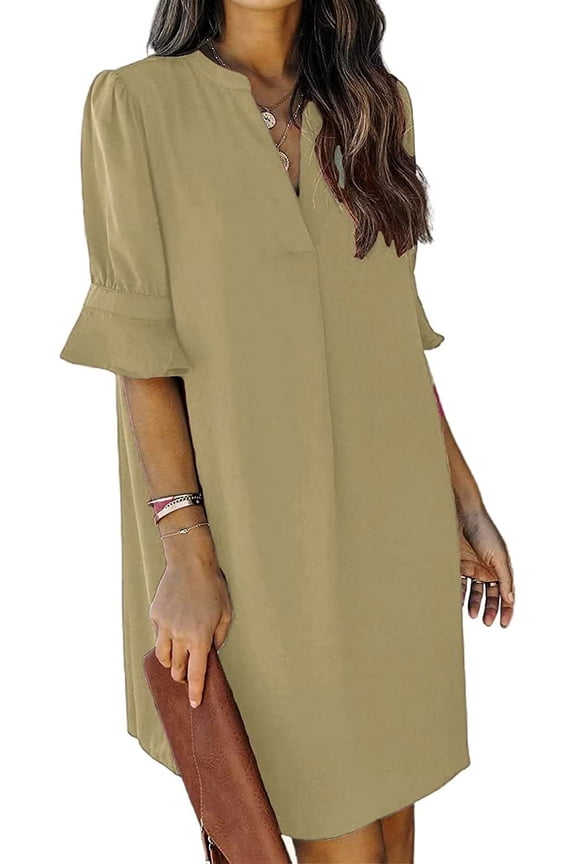 Summer Dresses for Women Womens Dresses V-Neck Ruffled Short Sleeve Dress Casual Shift Dress Summer Dresses for Women 2026