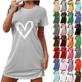 thumbnail image 1 of Summer Dresses for Women, Womens Sleep Shirt Printed Round Neck Long Sleeved Loose Mid Calf Nightgown, 1 of 5