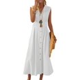 thumbnail image 1 of Summer Dresses for Women's Loose Cotton Turn-Down Linen Top Shirt Dress Ladies Knee Midi Sundress Maxi Dress S/M/L/XL/XXL/XXXL, 1 of 10