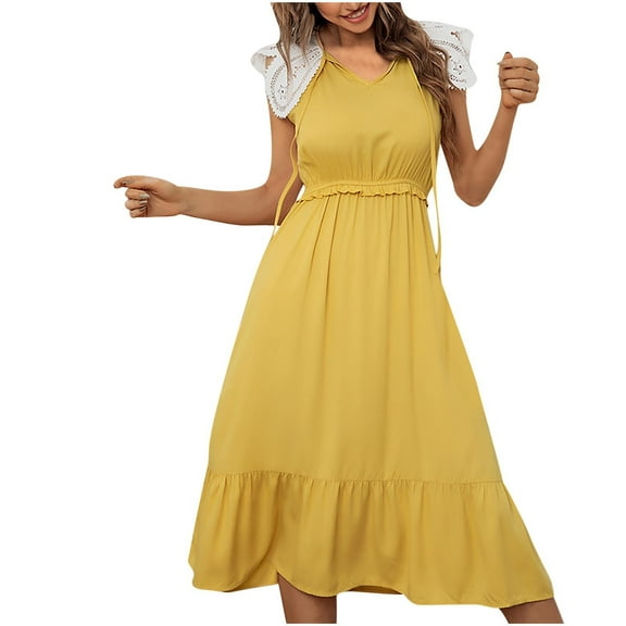 Summer Dresses for Womens 2026 Fashion Oversize Casual Solid Color Lace Patchwork Maxi Dress Gift for Women