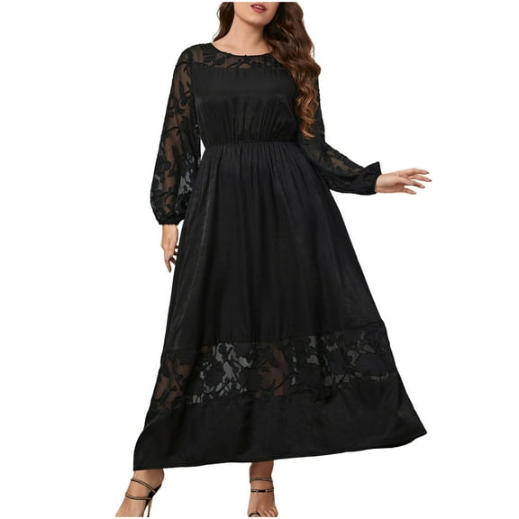 Summer Dresses for Womens 2026 Fashion Oversize Spring Solid Color Lace Long Sleeve And Crew Neck Dress Gift for Women