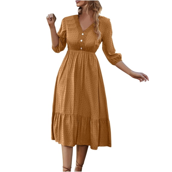 Summer Dresses for Womens 2024 Fashion Plus Size Solid Color Irregular Collar Button Long Sleeve Dresses