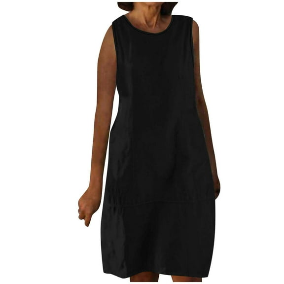 Summer Dresses for Womens 2025 Plus Size Fashion Bohemia Casual Solid Color Pocket Short Sleeve Round-Neck Dress
