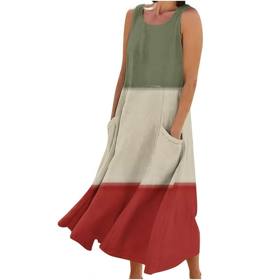 Summer Dresses for Womens 2025 Plus Size Fashion Bohemia Sleeveless And Linen Round Neck Printed Long Dress