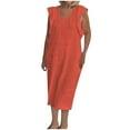 thumbnail image 1 of Summer Dresses for Womens 2025 Plus Size Fashion Bohemia Sleeveless V-Neck Solid Color Flying Sleeve Long Dress, 1 of 6