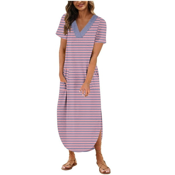 Summer Dresses for Womens 2025 Plus Size Fashion Sexy Solid Color Pocket Sleeveless V-Neck Dress