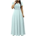 thumbnail image 1 of Summer Dresses for Womens 2025 Plus Size Fashion Solid Color Short Sleeved V-neck Waistband Long Dress Up to 65% off!, 1 of 5