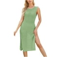thumbnail image 1 of Summer Dresses for Womens 2026 Plus Size Fashion Solid Color Round Neck Sleeveless Split Fork Medium Length Knitting Dress, 1 of 6