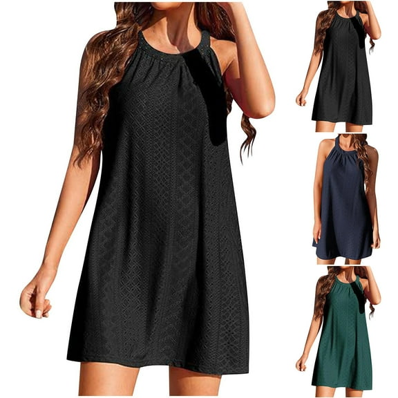 Summer Dresses for Womens 2026 Plus Size Fashion Swimsuit Cover Up Hollowed Out Crochet Cover Up Sleeveless Beach Dress Tank Top Cover Up