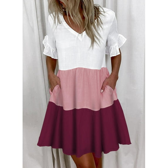 Summer Dresses for Womens Casual V Neck Dress Short Sleeve Shirt Dress Boho Beach Holdiay Sundress