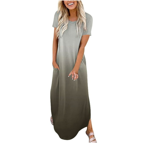 Summer Dresses for Womens Tie Dye Print Sundress Casual Loose Beach Maxi Long Dress Split Pockets Sleeveless Dress
