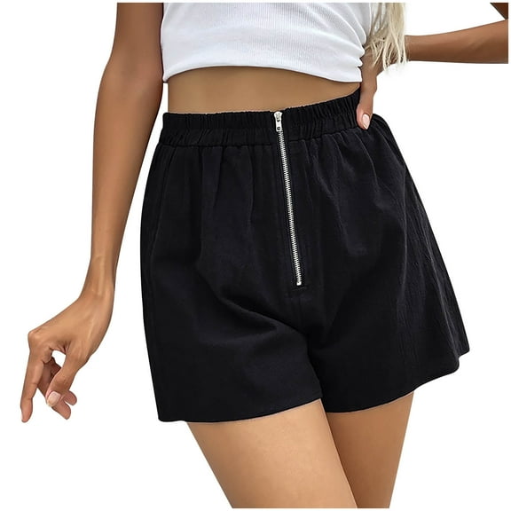 Summer Dressy Shorts for Women High Waisted Zipper Front Wide Leg Bermuda Shorts Casual Loose Fit Loungewear Shorts Ladies Clothes