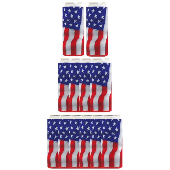 Summer Drink Sleeve USA Flag Waving Vertical 12-Pack Ultra Slim Can Thermocoolers