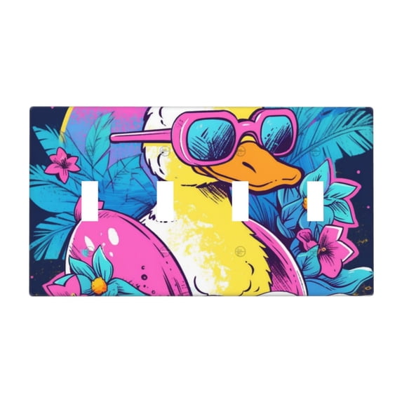 Summer Duck Switch Cover Decorative Wall Plate / 4-Gang 4-Toggle / Standard Size 4.5x8 in