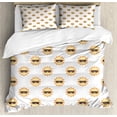 thumbnail image 1 of Summer Duvet Cover Set, Cartoon Style Smiling Suns Wear Sunglasses in Repetitive Pattern, Decorative 3 Piece Bedding Set with 2 Pillow Shams, Queen Size, White Pale Yellow and Orange, by Ambesonne, 1 of 3