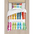 thumbnail image 1 of Summer Duvet Cover Set, Holiday Themed Slippers with Hearts Dots and Stars Pattern Cartoon Illustration, Decorative 2 Piece Bedding Set with 1 Pillow Shams, Twin Size, Multicolor, by Ambesonne, 1 of 3