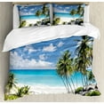 thumbnail image 1 of Summer Duvet Cover Set King Size, Bottom Bay Barbados Beach Tropical Palms Ocean Holiday Paradise Coast Charm Picture, Decorative 3 Piece Bedding Set with 2 Pillow Shams, Multicolor, by Ambesonne, 1 of 3